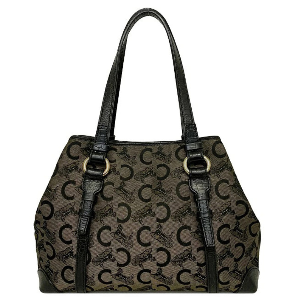 Celine Tote Bag Black Beige Macadam Carriage Shoulder All over - Picture 2 of 10